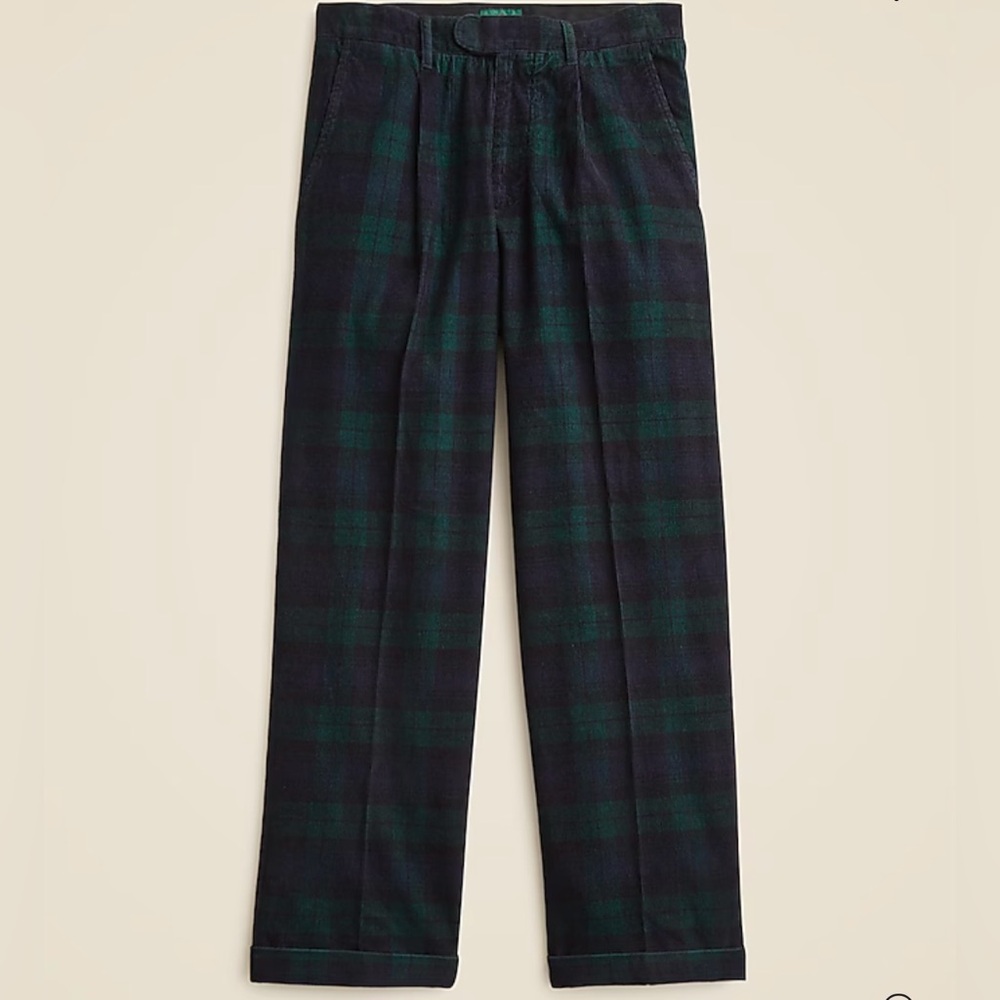 J. Crew Men's Corduroy Pants in Navy and Green Plaid